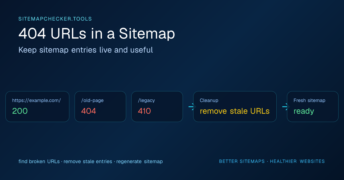 404 URLs in a Sitemap: How to Find and Remove Broken Entriestechnical sitemap illustration